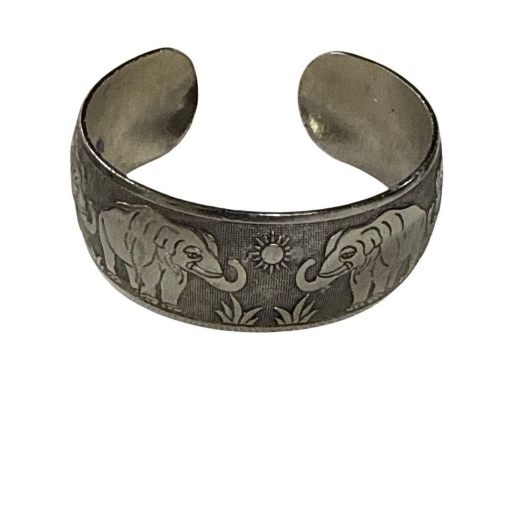 Tibetan Silver Carve Elephant Totem Bangle Opening Cuff Bracelet